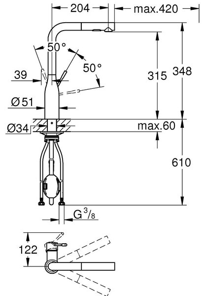 GROHE Essence Professional - Páková drezová batéria s vyťahovacou sprškou, Cool Sunrise 30504GL0