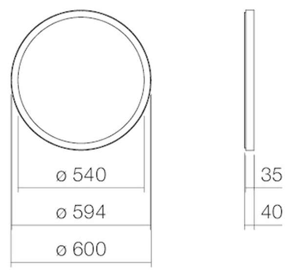 Alape SP.FR600.R1 - Zrkadlo Ø 600 mm s osvetlením, čierna matná H4485000YV4501