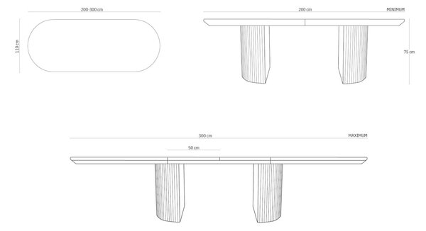 MUZZA Rozkladací jedálenský stôl Rondo 200 (300) x 110 cm hnedý