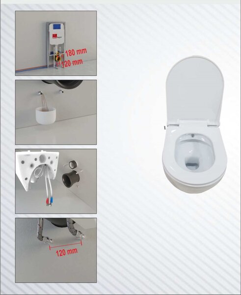 Bocchi Dura - Závesné WC 355x525 mm Rimless + bidetový set + slim sedátko, SoftClose - SET, biela lesklá