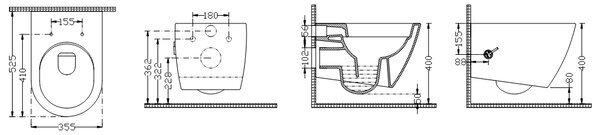 Bocchi Dura - Závesné WC 355x525 mm Rimless + bidetový set + slim sedátko, SoftClose - SET, biela lesklá