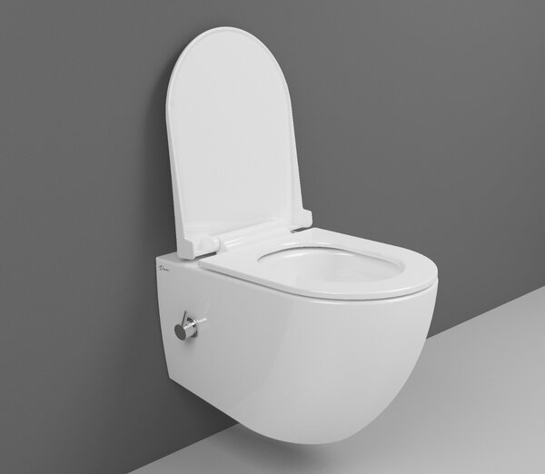 Bocchi Dura - Závesné WC 355x525 mm Rimless + bidetový set + slim sedátko, SoftClose - SET, biela lesklá