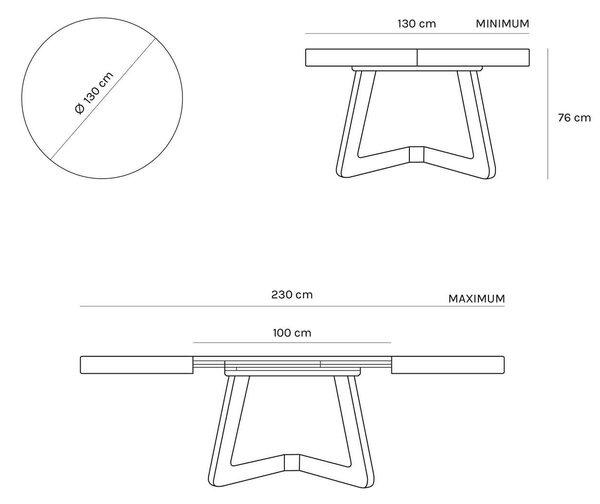 MUZZA Rozkladací jedálenský stôl Austin 130 (230) x 130 cm prírodný