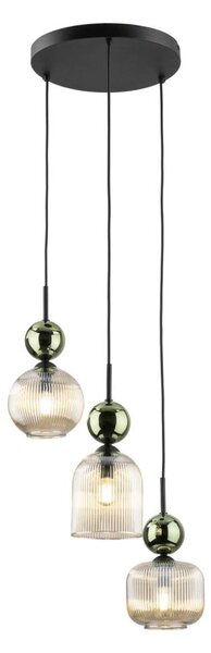Závesný luster na lanku SOPHIA 3xE14/10W/230V čierna/zelená/dymová béžová