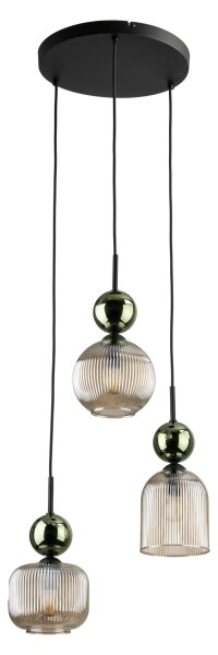 Závesný luster na lanku SOPHIA 3xE14/10W/230V čierna/zelená/dymová béžová