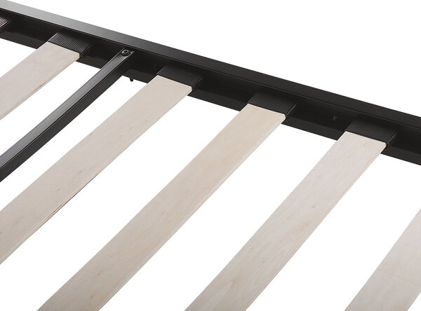 Kovová posteľ čierna 180 x 200 cm rám postele s roštom sivé čalúnené čelo minimalistický dizajn