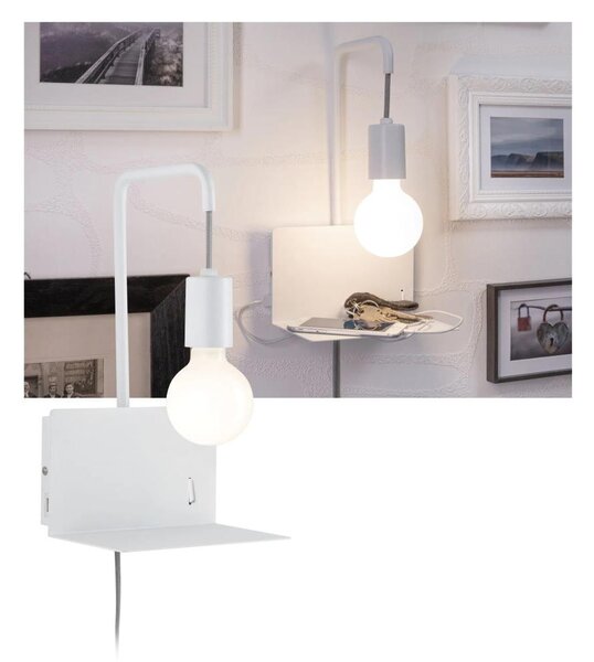 Paulmann 79812 - 1xE27/40W Nástenné svietidlo CALVANI s policou a USB, 230V, biele