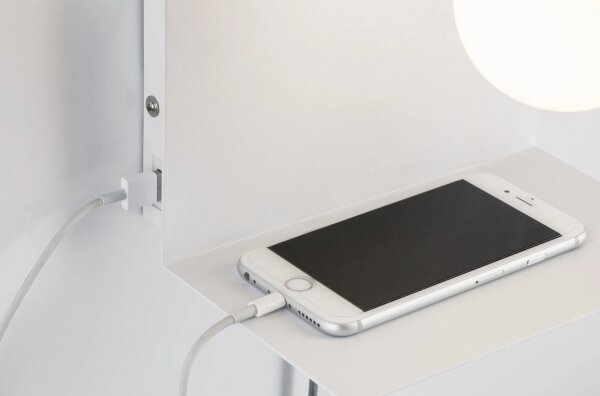 Paulmann 79812 - 1xE27/40W Nástenné svietidlo CALVANI s policou a USB, 230V, biele