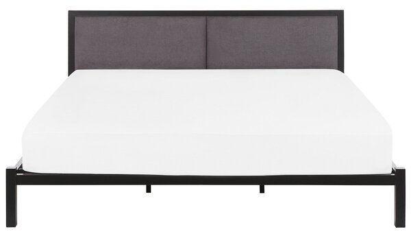 Kovová posteľ čierna 180 x 200 cm rám postele s roštom sivé čalúnené čelo minimalistický dizajn