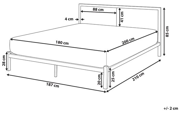 Kovová posteľ čierna 180 x 200 cm rám postele s roštom sivé čalúnené čelo minimalistický dizajn