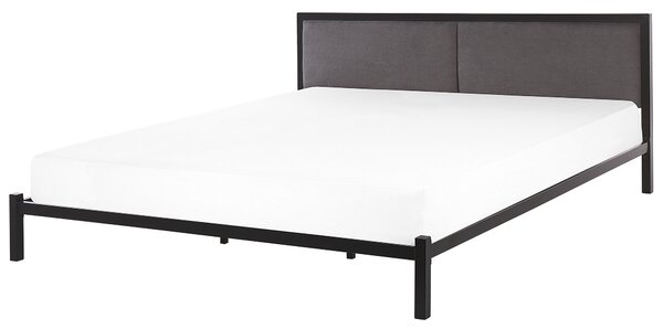 Kovová posteľ čierna 180 x 200 cm rám postele s roštom sivé čalúnené čelo minimalistický dizajn