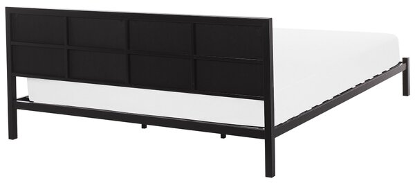 Kovová posteľ čierna 180 x 200 cm rám postele s roštom sivé čalúnené čelo minimalistický dizajn