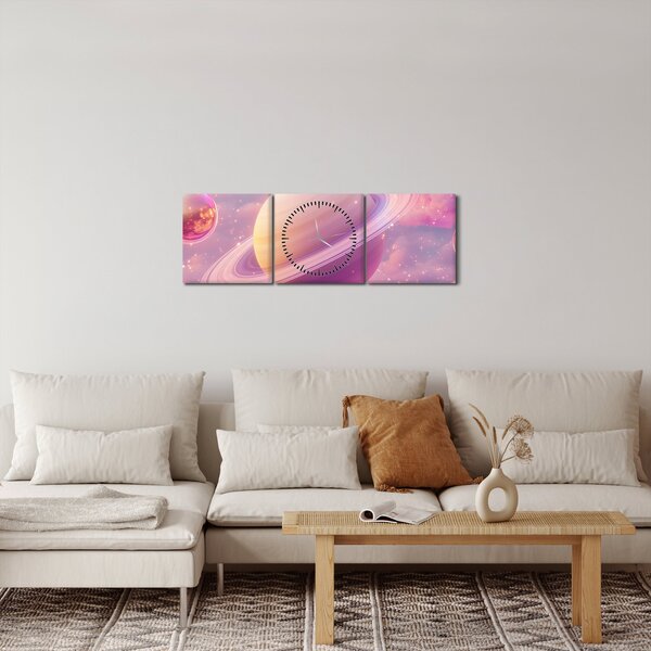 Obraz - Ružová planéta (s hodinami) (90x30 cm)