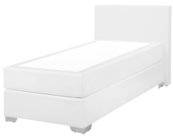 Kontinentálna posteľ biela umelá koža 90 x 200 cm pružinový matrac s čelom moderný štýl spálňa