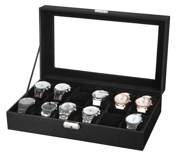 VASAGLE Šperkovnica na hodinky - čierna - 30x21x8, 5 cm