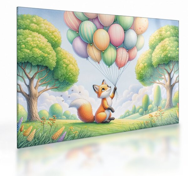 Sklenený obraz – Šťastná líška (70x50 cm)