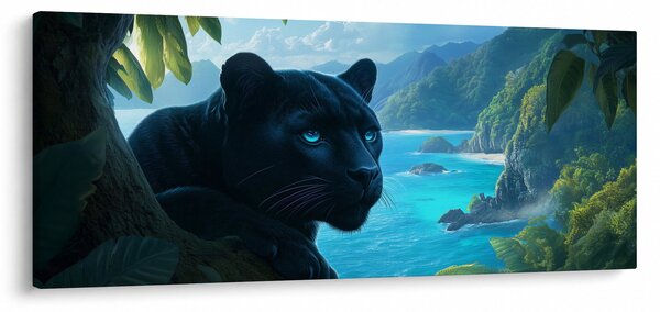 Obraz - Čierny panter v džungli (120x50 cm)