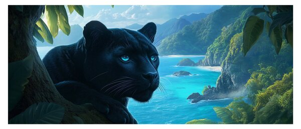 Obraz - Čierny panter v džungli (120x50 cm)