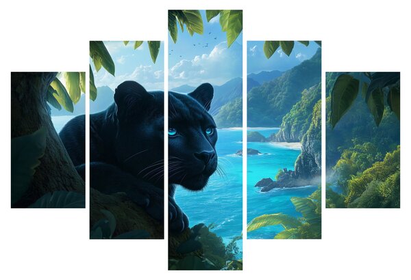 Obraz - Čierny panter v džungli (150x105 cm)