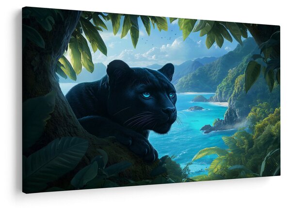Obraz - Čierny panter v džungli (90x60 cm)