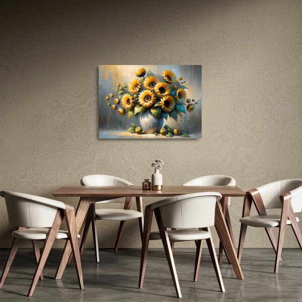 Sklenený obraz – Váza so slnečnicami (70x50 cm)