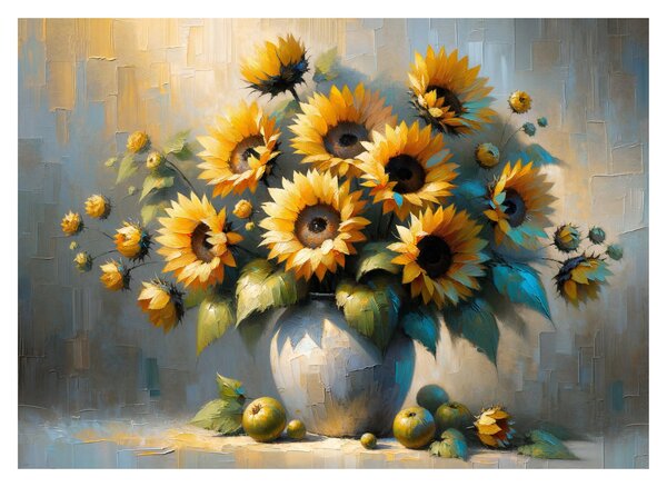 Sklenený obraz – Váza so slnečnicami (70x50 cm)