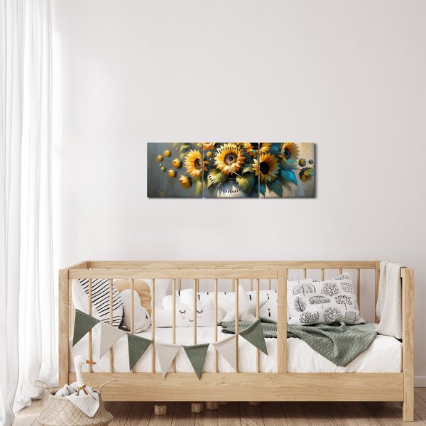 Obraz – Váza so slnečnicami (s hodinami) (90x30 cm)