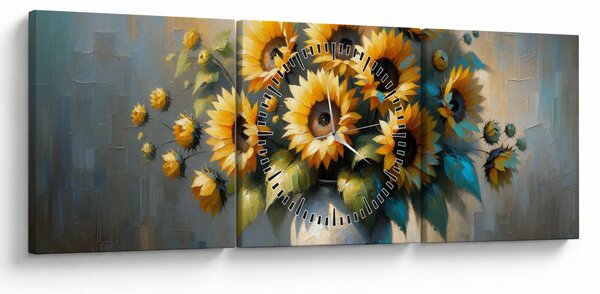 Obraz – Váza so slnečnicami (s hodinami) (90x30 cm)