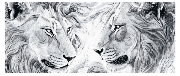 Obraz - Kreslené levie hlavy (120x50 cm)