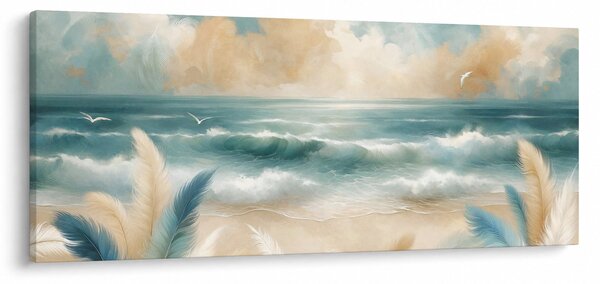 Obraz – Maľovaná pláž v jemných farbách (120x50 cm)