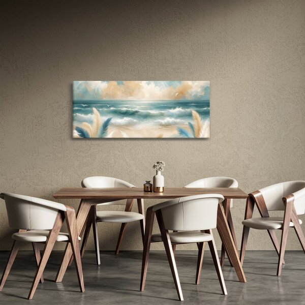 Obraz – Maľovaná pláž v jemných farbách (120x50 cm)