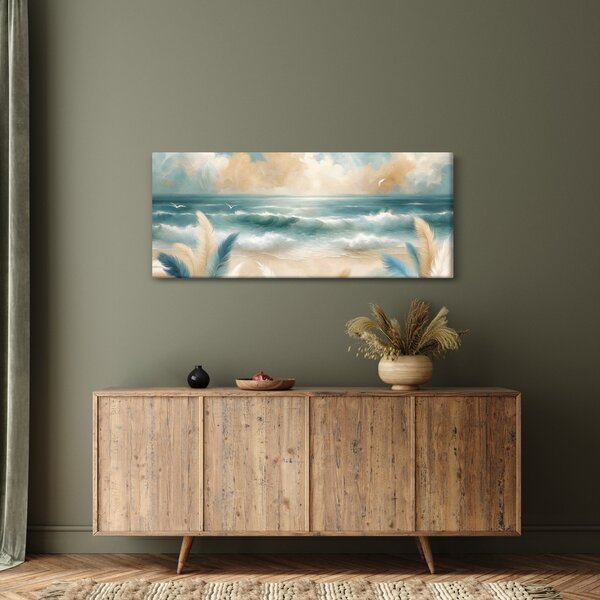 Obraz – Maľovaná pláž v jemných farbách (120x50 cm)