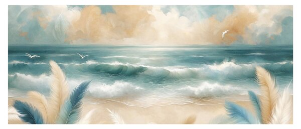 Obraz – Maľovaná pláž v jemných farbách (120x50 cm)