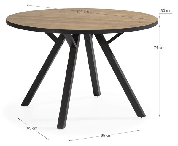 MUZZA Jedálenský stôl bine Ø 120 cm prírodný/čierny