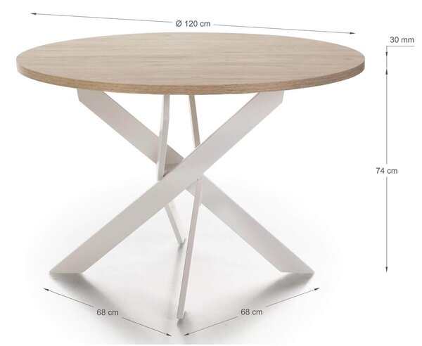 MUZZA Jedálenský stôl rahasa Ø 120 cm prírodný/biely