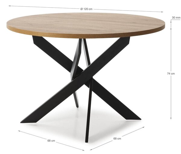 MUZZA Jedálenský stôl rahasa Ø 120 cm prírodný/čierny