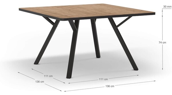MUZZA Jedálenský stôl bine 136 x 136 cm prírodný/čierny