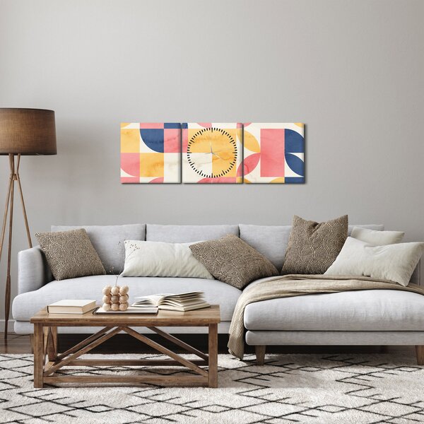 Obraz - Abstrakcia s retro vzormi (s hodinami) (90x30 cm)
