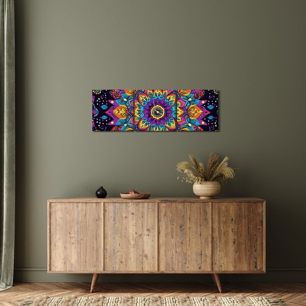 Obraz - Kaleidoskopická mandala (s hodinami) (90x30 cm)