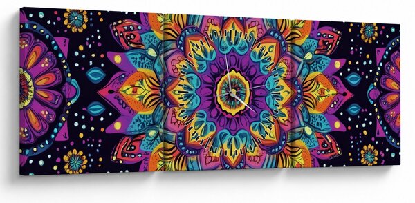 Obraz - Kaleidoskopická mandala (s hodinami) (90x30 cm)
