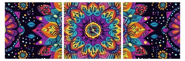 Obraz - Kaleidoskopická mandala (s hodinami) (90x30 cm)