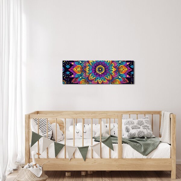 Obraz - Kaleidoskopická mandala (s hodinami) (90x30 cm)