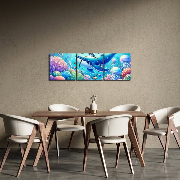 Obraz – Podvodný svet (s hodinami) (90x30 cm)