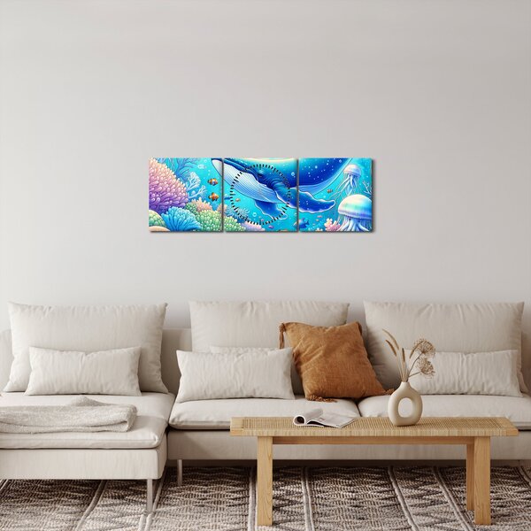 Obraz – Podvodný svet (s hodinami) (90x30 cm)