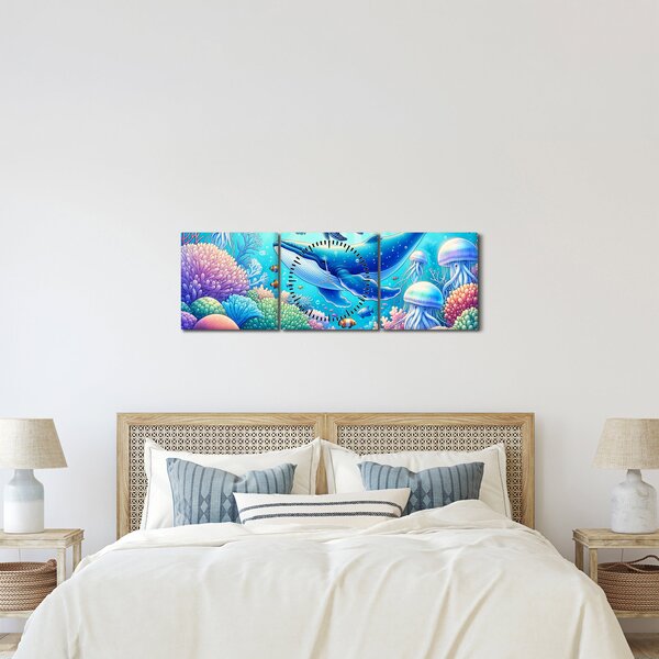 Obraz – Podvodný svet (s hodinami) (90x30 cm)