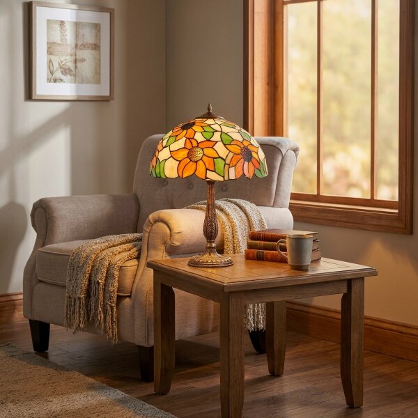 Brilagi - Tiffany vitrážová stolná lampa SUNFLOWER 2xE27/60W/230V
