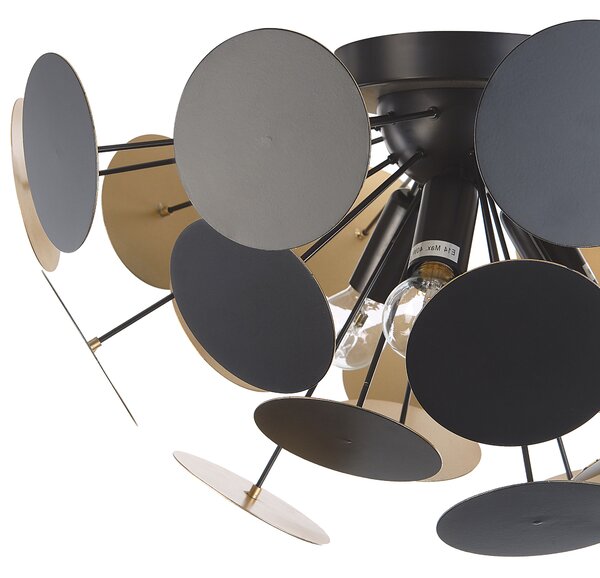 Stropná lampa čierna a zlatá kovová s pologuľovým tienidlom z kruhov 2 žiarovky industriálny art deco štýl