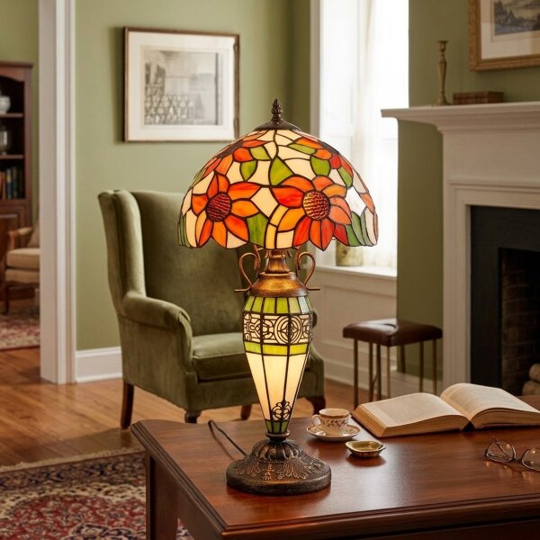 Brilagi - Tiffany vitrážová stolná lampa SUNFLOWER 1xE27/60W/230V + 1xE14/40W
