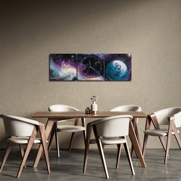 Obraz - Maľovaný vesmír (s hodinami) (90x30 cm)