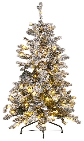 Umelý vianočný stromček 120 cm biely zasnežený so stojanom na umelý sneh a LED osvetlením Vianočný čas Vianočná obývačka moderná